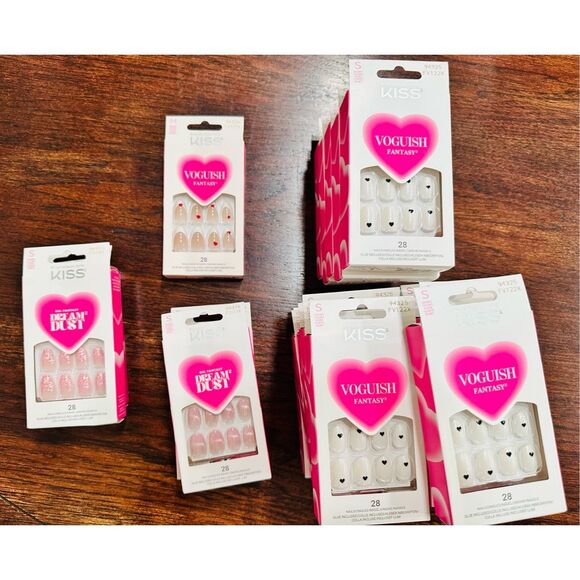 21x Kiss Press on Nails Black White Pink Glitter Short & Medium Length New - Picture 1 of 8